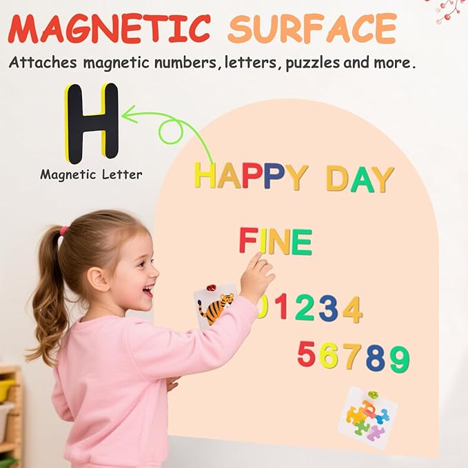 Magnetic Wall Decal 40x32 Inch Milk Tea Color Magnetic Wall Decal Arch Chalkboard with Multiple Accessories for Home Playroom and Classroom
