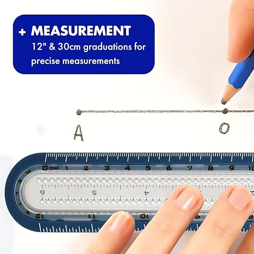 Maped - Helix 2-in-1 Ruler with Integrated Circle Templates 12 Inch/30cm - Draw Circles up to 12" Diameter, 12" & 30cm Graduations, Kid-Friendly Design