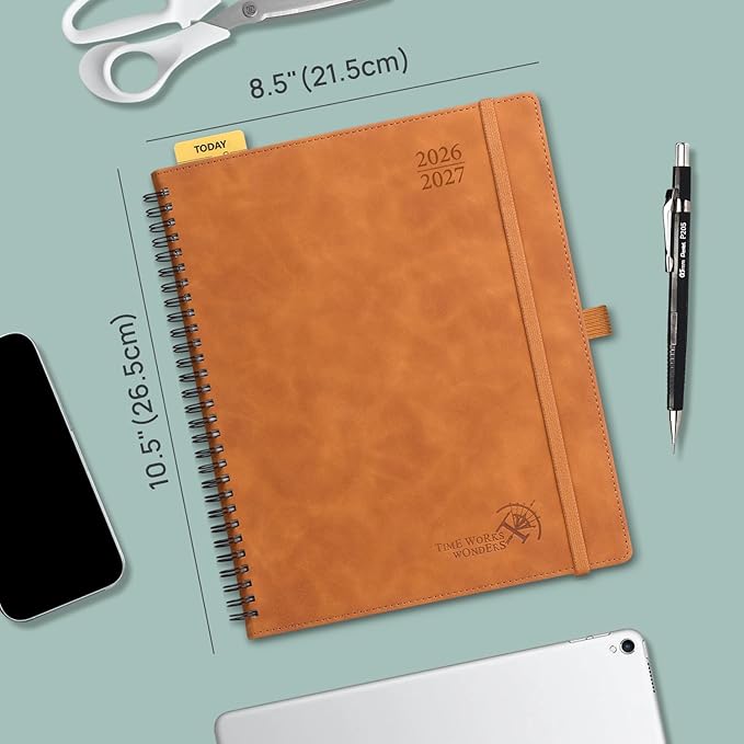 POPRUN 2026-2027 Monthly Planner, Large 8.5" x 10.5", 18 Month Calendar (July 2026 to December 2027) with Expense Tracker, Notes Pages, Sprial Bound, Leather Softcover - Pink