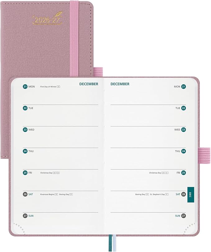 BEZEND 2026-2027 Pocket Planner, 18 Month Weekly & Monthly (3.5"x 6") 2-Column Dual Schedule Academic Agenda (Jul 26-Dec 27) for Students, Work, Home or 2 Person, PU Leather Hardcover - Pink