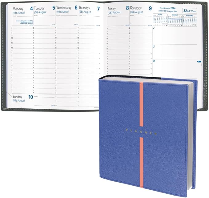 Quo Vadis 2026 Executive - Weekly Planner - 13 Months, Dec. to Dec. - 6 1/4 x 6 1/4" - Grained Faux Leather Billy Blue Cover- Time Management Appointment Organizer