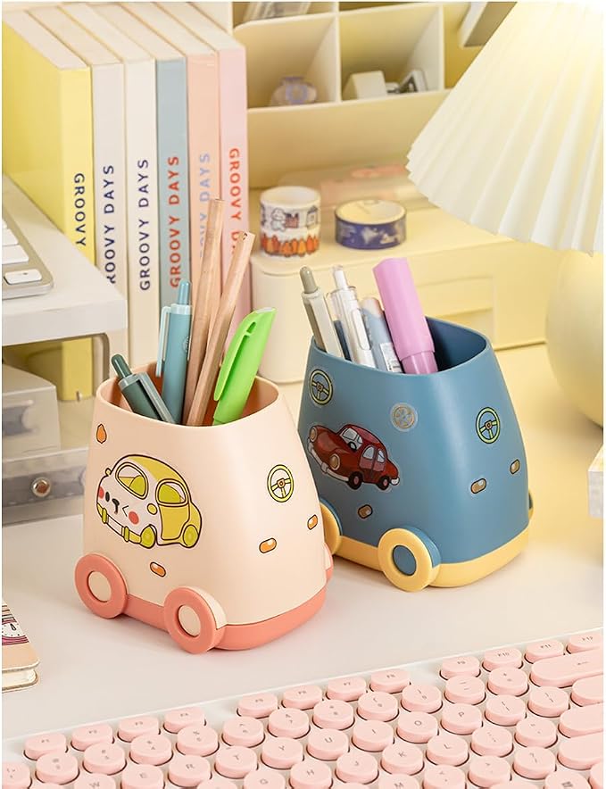 Cute Car Pen Holder Cute Kid Pen Holder for Desk Adorable Car Organizer, Car Pencil Holder Organizer Gifts Fit for Women And Man And Children (Pink)
