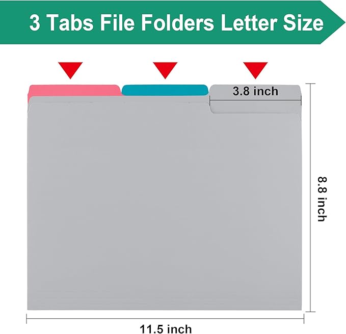 pmybupo 18 Pack File Folders Letter Size Gray,Folders 8.5x11 1/3-Cut Tabs,Colored File Folders,Office Home School for Documents Files Paper