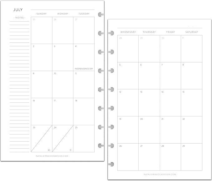 BetterNote July 2026 - June 2027 Academic Monthly Calendar Refill for Discbound Notebook, School Dates, Fits Levenger Circa, Big Happy Planner, Arc, TUL, Disc Refill (8-Disc, 5.5"x8.5", Classic)