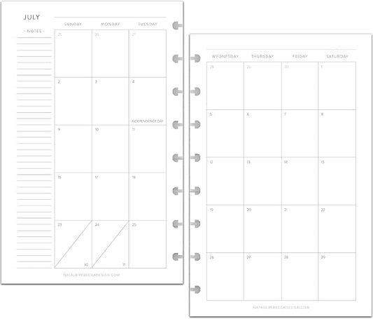 BetterNote July 2026 - June 2027 Academic Monthly Calendar Refill for Discbound Notebook, School Dates, Fits Levenger Circa, Big Happy Planner, Arc, TUL, Disc Refill (8-Disc, 5.5"x8.5", Classic)