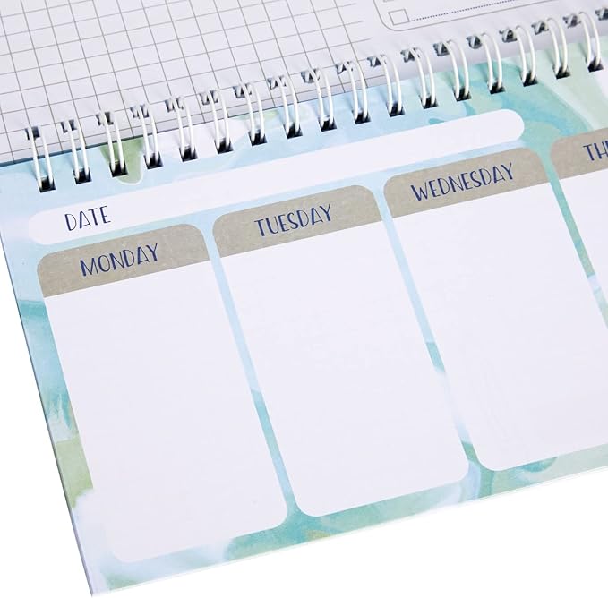 Paper Junkie Undated Weekly Planner - 11.7 x 4.1 In, Green, Spiral Bound, 52 Undated Sheets - Calendar & To Do List Notepad - Desk Planner for Teacher Supplies & Office Organization