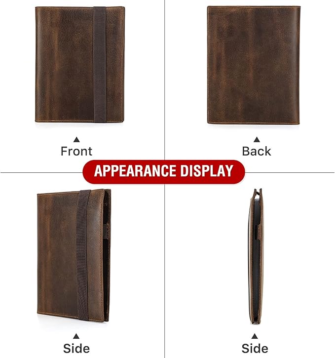 Top Grain Leather 8.3" Padfolio for Men & Women, Handmade Vintage Design, Multi-Functional Business Portfolio Organizer, Compatible with Cards/iPad Mini/Pen/A5 Size Document, Coffee 8.3 Inch