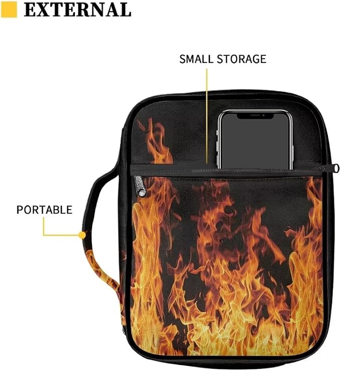 Coldinair Fire Flame Bible Covers for Men Teen Bible Case with Bookmark Large Carrying Book Case Church Bag Bible Protective with Pocket and Zipper