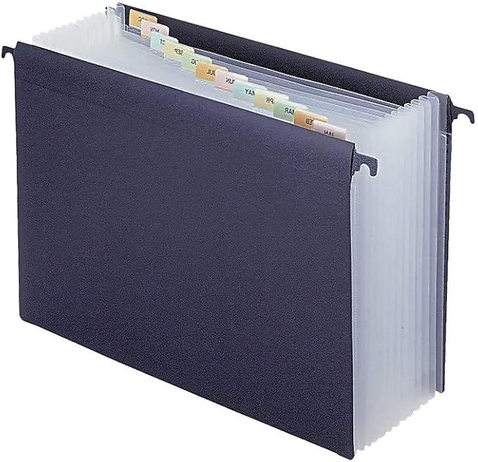 Staples Poly Expanding Hanging File Folder, 12‑Pocket Letter‑Size Accordion File with Jan–Dec Index, Durable Poly Construction, Black
