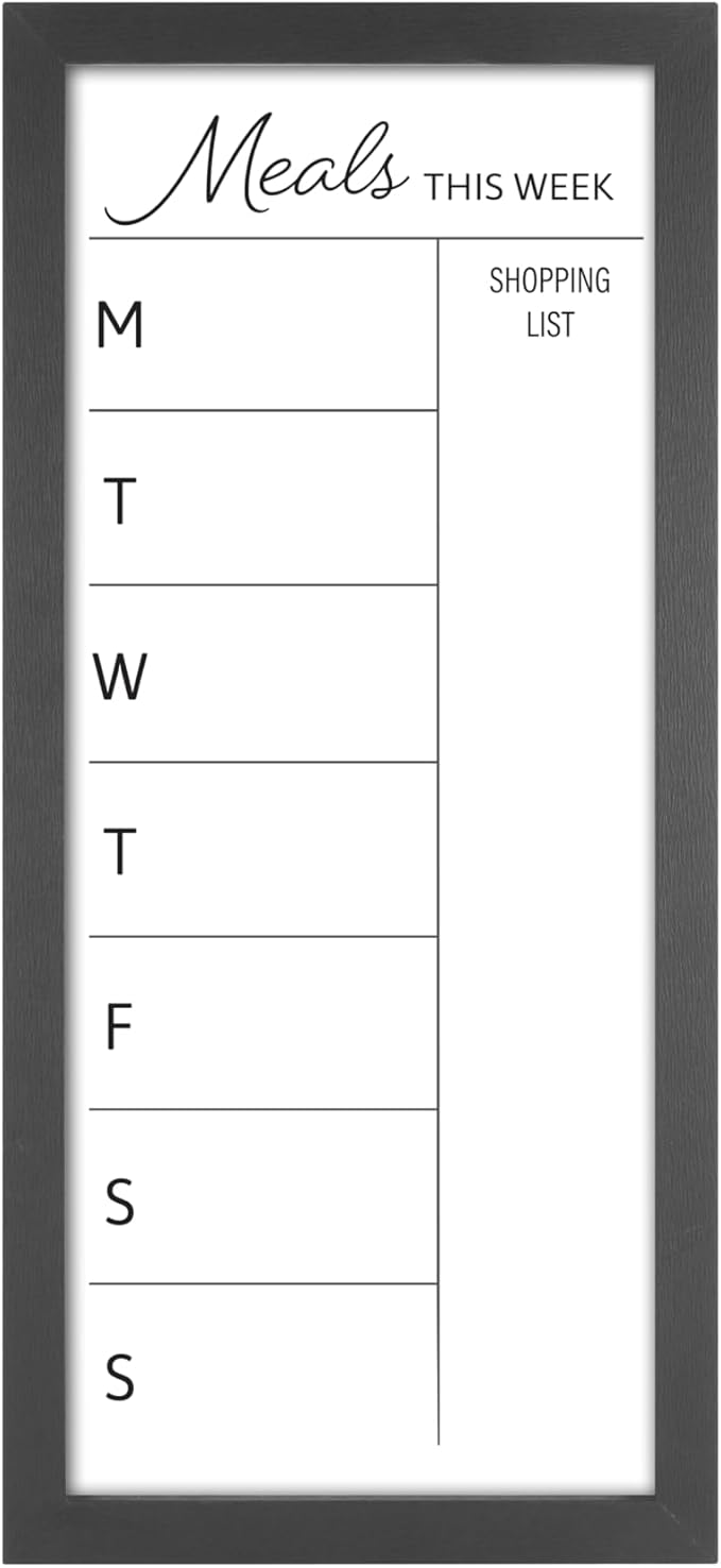 MCS Dry Erase Weekly Meal Planner 11x24 Black Framed Calander Whiteboard for The Wall, Plan Your Meals for The Week, Family Weekly Planner for Dinners & More–Including Shopping List
