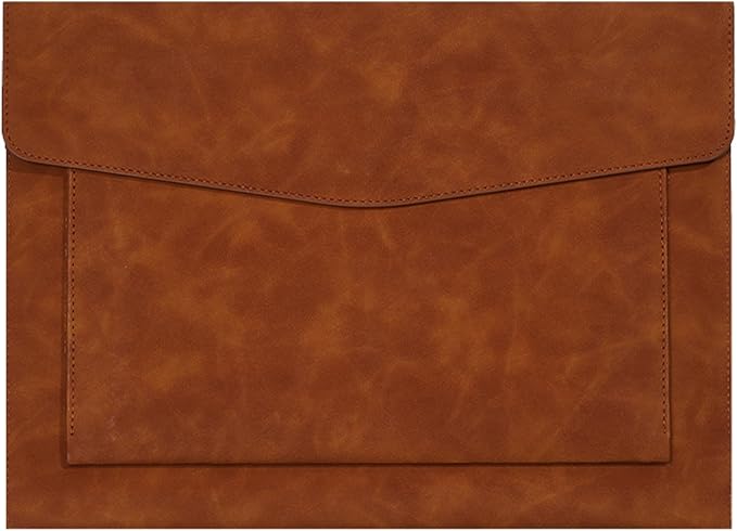 PU Leather A4 File Folder Document Holder with 2 Compartments Envelope Folder Case with Snap Closure for Receipt Contract (Brown)