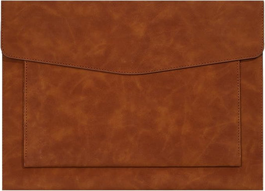 PU Leather A4 File Folder Document Holder with 2 Compartments Envelope Folder Case with Snap Closure for Receipt Contract (Brown)
