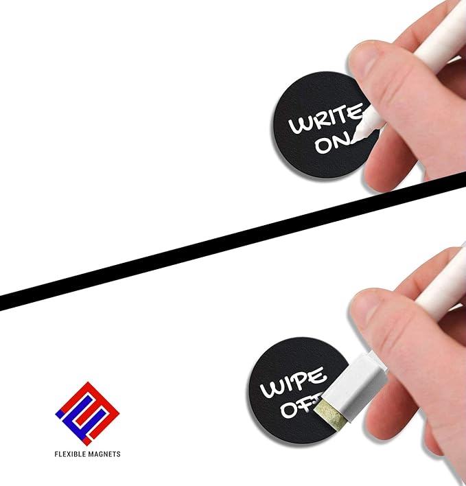 Black Dry Erase Chalkboard Magnetic Shelf Label Magnets. Perfect for Kitchen of Office. (2" Round (10 pcs))