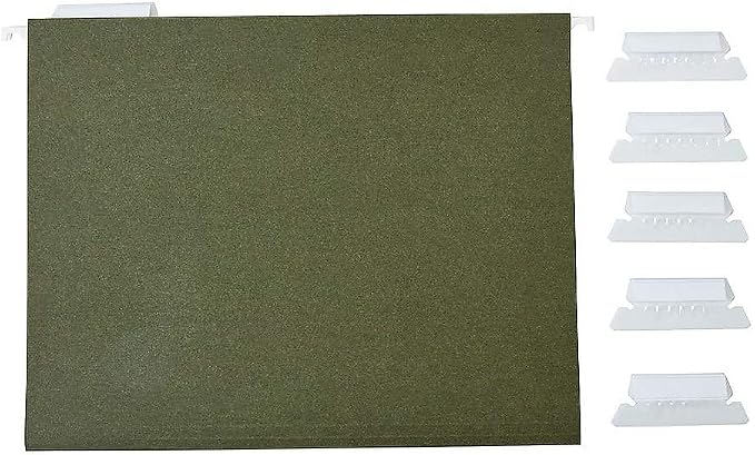 Staples Recycled Reinforced Hanging File Folders, Letter Size, 5‑Tab, Standard Green, Tear‑Resistant – 25/Box