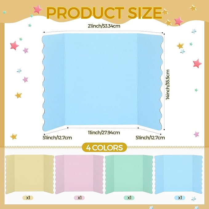 Mooliwe 4 Pack 21" x 14" Trifold Poster Board Tri Fold Poster Boards Foldable Corrugated Business Presentation Display Paper Boards for Science Fair Events, School Projects, Exhibitions(Macaron)