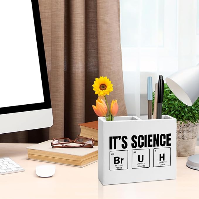 Science Pencil Holder Decor Chemistry Teacher Gifts Chemical Theme Wooden Organizer Vase for Office Home Desk Table Teacher Appreciation Gifts for Office