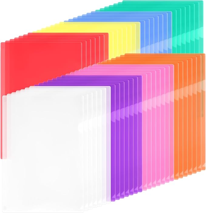 Fainne 200 Pcs Plastic Document Folders Clear File Folders Plastic Pockets Sleeves Letter Size 8.7 x 12.2 Inches A4 Assorted Colors for Office Supplies (Fresh Color)