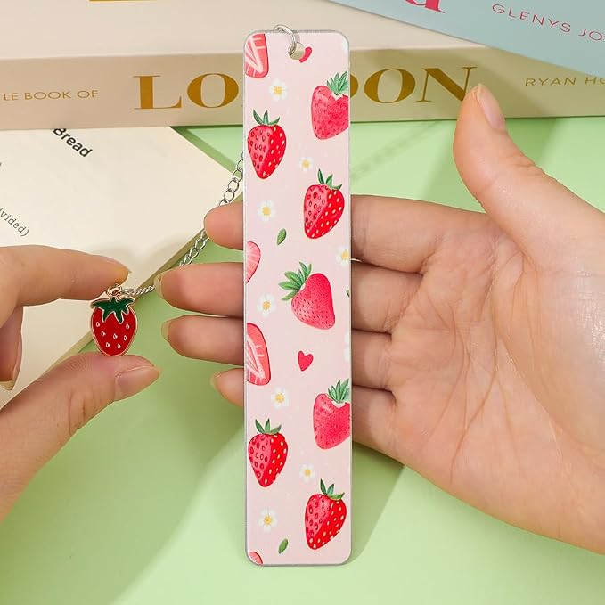 Pink Bowknot Stainless Steel Bookmark - Printed with Cute Bowknot Patterns & Equipped with Heart Pendants, Ideal for Female Readers, Perfect Birthday Gift for Girlfriends (Double-Sided C)