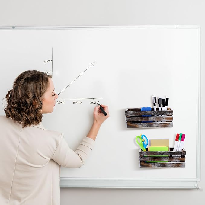 Tatuo 4 Pack Magnetic Whiteboard Marker Holder Burnt Wood Dry Erase Marker Holder for Whiteboard, Desktop Office Supplies Organizer Crates(Brown)