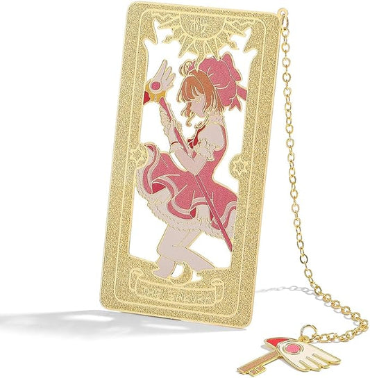 Card Captor Anime Metal Book Mark- Pink Sakura Hollow Out Metal Bookmarks Gift for Girl Book Lovers Anime Fans Collection Christmas Valentine Ideal Marker for Reading Stationery (Summoned Form)