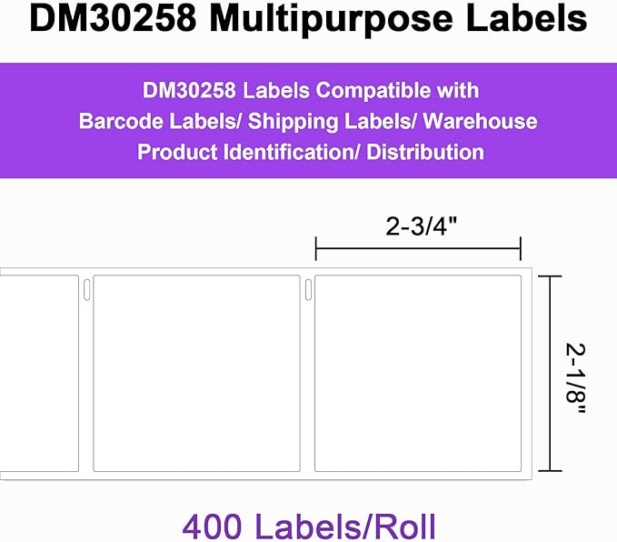 AveneMark 2-1/8" x 2-3/4" Direct Thermal Labels - 16 Rolls, 6400 Labels - Barcode, Address & Postage - DYMO 30258, 4XL, 450 Series, Rollo, Zebra Compatible
