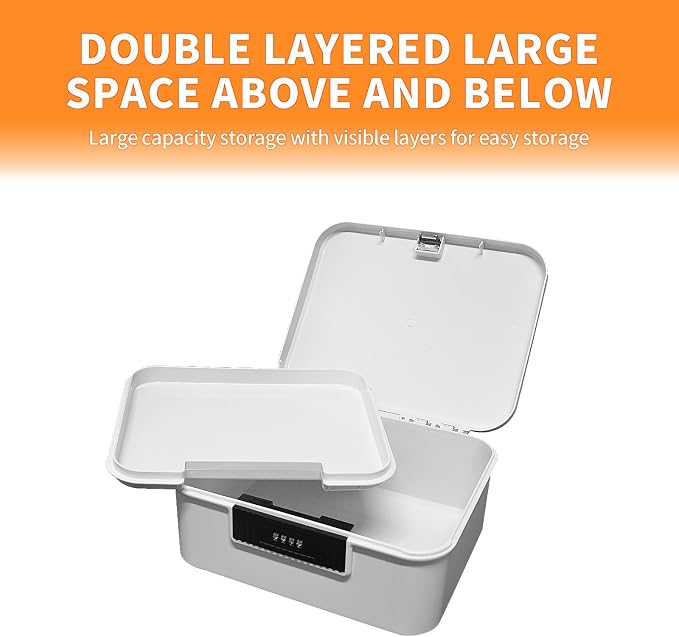 Lockable Storage Container Bin, 2.3 Gallon Capacity Organizer Box with Combination Lock, Heavy Duty Plastic Trunk, Usable As Item Organizer Or Office File Storage(White)