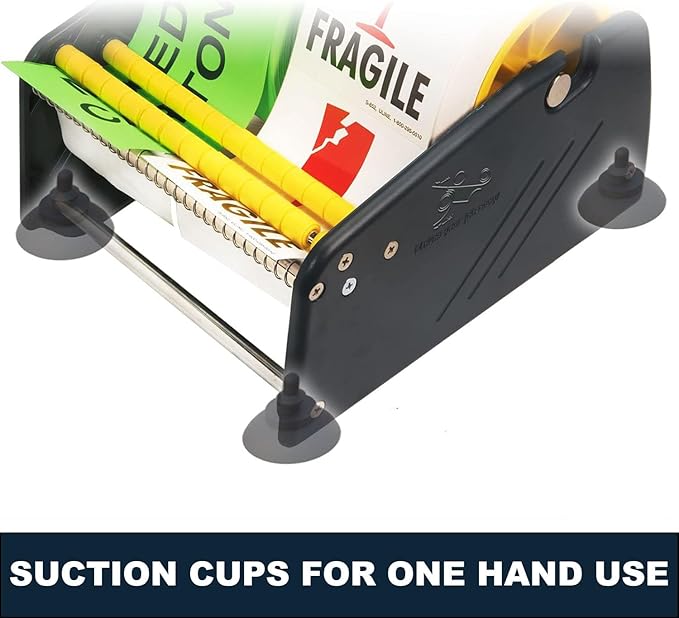 MDJ by Excell Manual Label Sticker Dispenser with 4 Suction Cups Base for Tabletop, Adjustable holder for multiple rolls for Office, Home, School, Warehouse, Easy Peel Off, Fits up to 6.5" Wide Labels