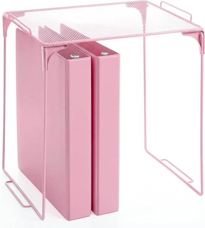 Colarr Pink Locker Organizer Shelf Locker Accessories for Girls Stackable Storage Organization Shelf Area Saver Fits Standard Size for School Office Kitchen and Home