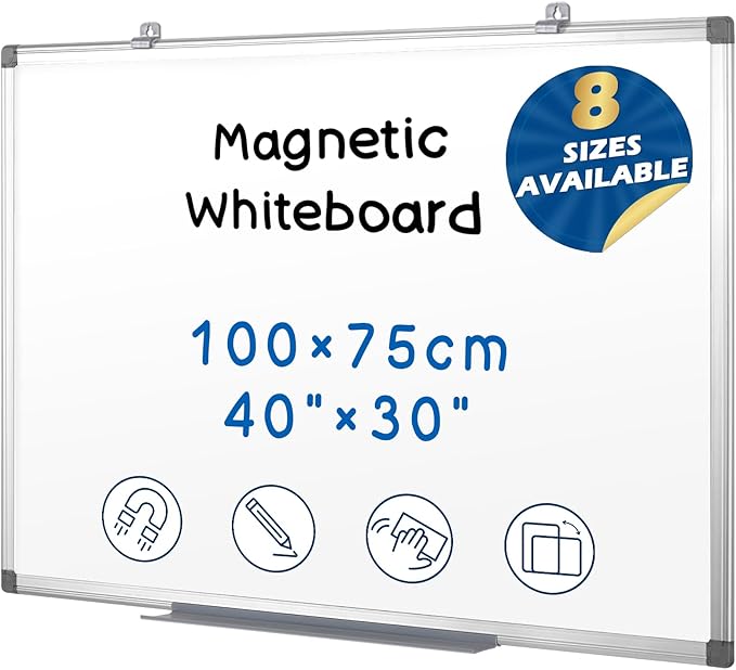 SWANCROWN Large Magnetic Dry Erase Whiteboard 40" x 30 ", Aluminum Frame with Silver, Wall Mounted or Hanging White Board, Home Office Classroom Board