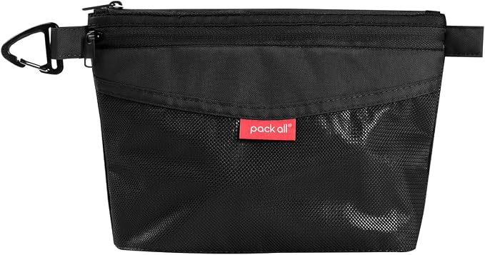 pack all Double-Layered Water-Resistant Zipper Pouch, Mesh Zipper Bags for Storage, Travel, Office & Home Organization (Black, Small)