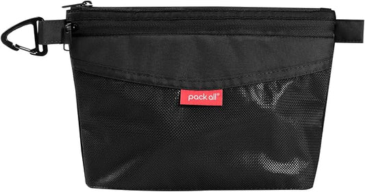 pack all Double-Layered Water-Resistant Zipper Pouch, Mesh Zipper Bags for Storage, Travel, Office & Home Organization (Black, Small)