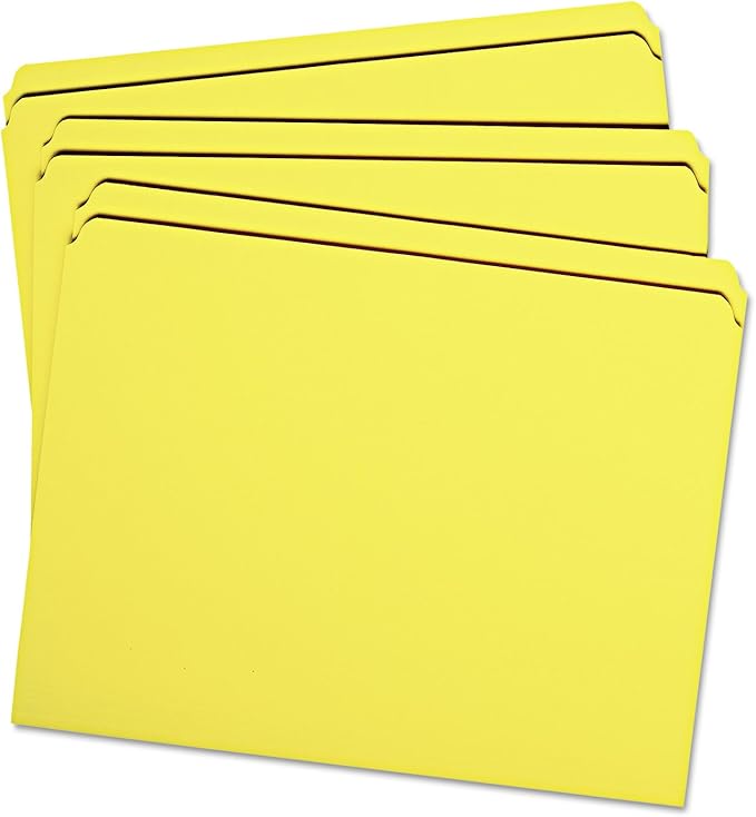 Smead File Folder, Reinforced Straight-Cut Tab, Letter Size, Yellow, 100 per Box (12910)