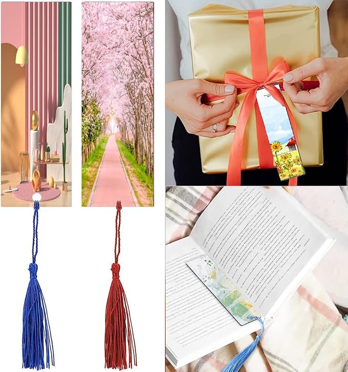 90Pcs Sublimation Blanks Bookmark, BetterJonny 30Pcs Metal Craft Bookmark with Tassels Rectangle Double Sided Sublimate Unfinished Book Marker Tags for Classroom Projects and Present Tags