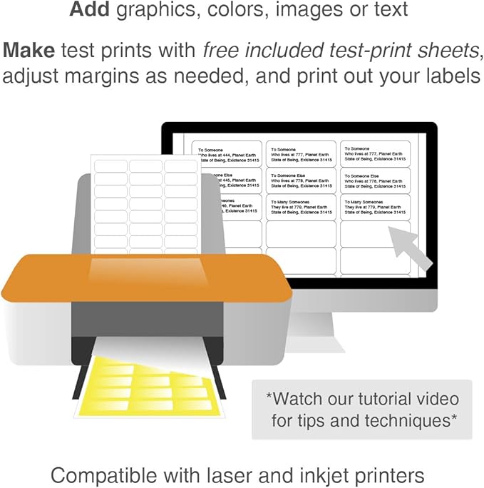 ChromaLabel 1" x 2-5/8" 1 x 2.63 Inch Printable Barcode Labels for Laser and Inkjet Printers, 750 Pack, 25 Sheets