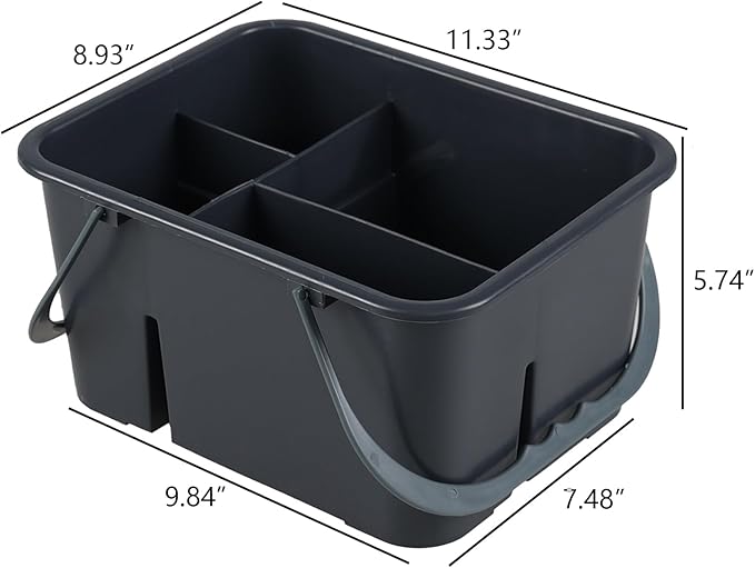 Plastic Divided Caddy Organizer with Handle, 4-Compartment Plastic Cleaning Caddy, Drak Gray, F