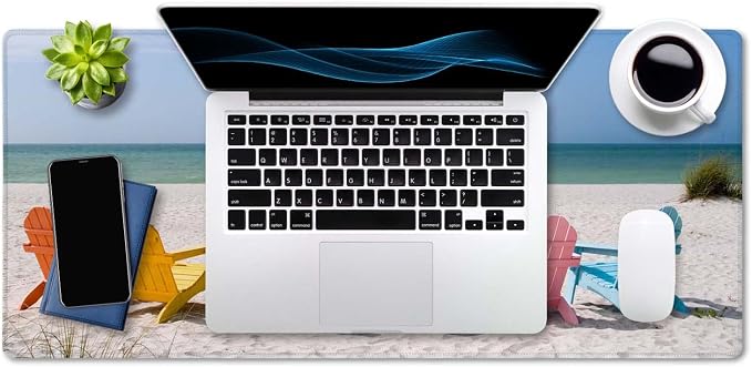 SSOIU Desk Mat, Extended Gaming Mouse Pad (35.5x15.7 in), Large Non-Slip Rubber Base Mousepad with Stitched Edges, Waterproof Keyboard Mouse Mat for Work, Game, Office, Home - Beach and Ocean Scenics