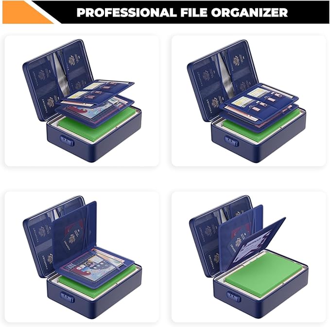 Fireproof Document Bag with Lock - 5200°F Heat Resistant & Waterproof Document Bag with 3 Layers, Portable Fire Proof File Box for Documents, Laptop, Passports & Certificates - Home & Travel (Blue)