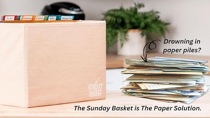 Organize 365 Paper Organizer Solution | Home Office Organization & Document Holder | File Box for Paper Storage | The Classic Sunday Basket® System (Slate Gray)