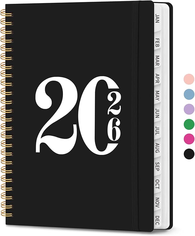 2026 Planner, Weekly and Monthly Calender Planner, Jan 2026 to Dec 2026, Hardcover 2026 Calendar Book with Tabs & Inner Pocket, Office Home School Supplies for Women & Men - A5 (6.3" x 8.5"), Black