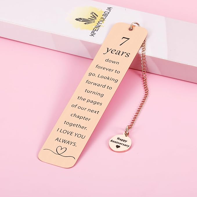 7 Year Anniversary Copper Gifts for Him/Her, 7th Wedding Anniversary for Wife Husband - Copper Anniversary Bookmark for Women Men Couple