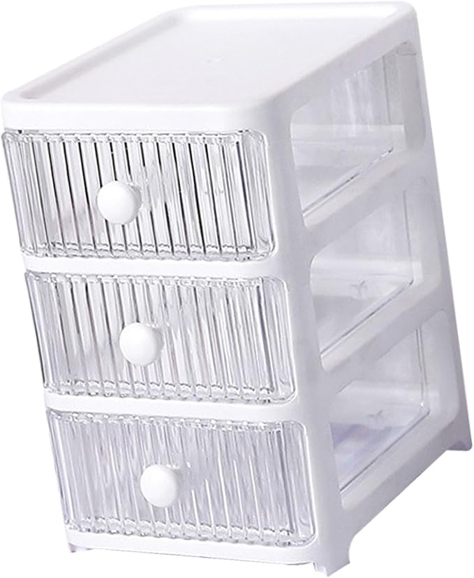Desktop Storage Box, Transparent Plastic Stackable Desk Organizer with 4 Tier Drawers, Multi Layer Clear Drawer Organizer for Office Home Bedroom, Stationery Jewelry Cosmetics (3 Tier)