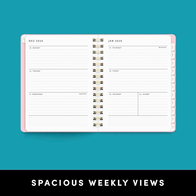 PAPERAGE 2026 Weekly & Monthly Planner, 12 Months (January 2026 - December 2026), 6.6 in x 8.1 in, Spiral Bound 2026 Planner with Weekly, Monthly & Yearly Views, Note Pages & Inner Pocket – Black