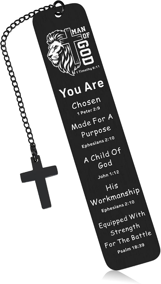 Bible Bookmark for Men Boy Catholic, Christian Graduation Gifts, Fathers Day Gifts for Son Husband, Religious Jesus Bookmark, Bible Verse Birthday Gifts, Man of God Communion Baptism Confirmation Gift