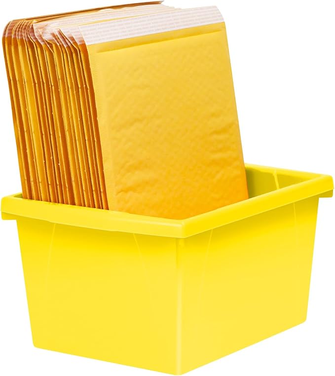 Storex 4 Gallon Storage Bin with Lid – Plastic Classroom Organizer for Books and Supplies, Yellow, 1-Pack (61410A06C)