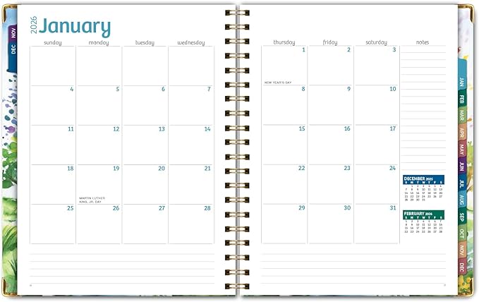 HARDCOVER 2026 Planner, 7"x9": 14 Months (November 2025 - December 2026), Daily Weekly Monthly Planner, Yearly Agenda, Bookmark, Pocket Folder and Sticky Note Set (Tree Seasons)