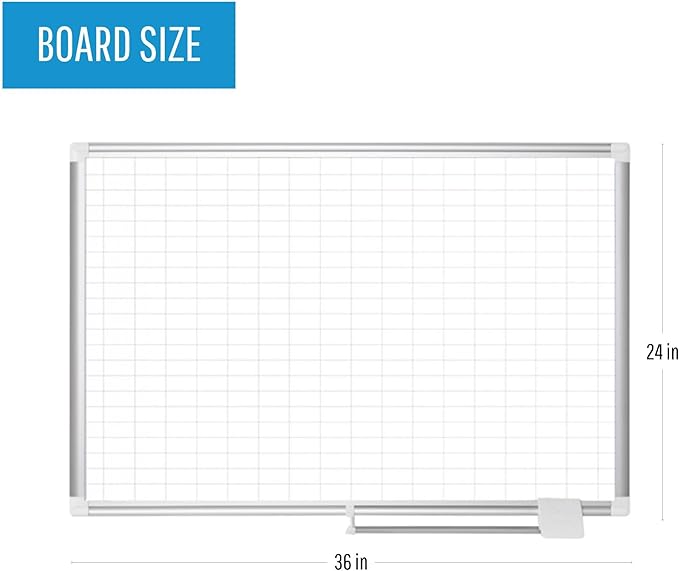 MasterVision Planning Board Magnetic Dry Erase 1" x 2" Grid Planner with Accessory Kit, 24" x 36", Aluminum Frame,Silver,MA0392830A