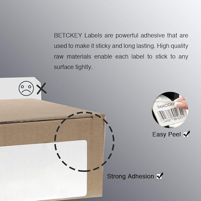 BETCKEY - 4" x 3" (102 mm x 76 mm) Shipping & Multipurpose Labels Compatible with Zebra & Rollo Label Printer,Premium Adhesive & Perforated [6 Rolls, 3000 Labels]