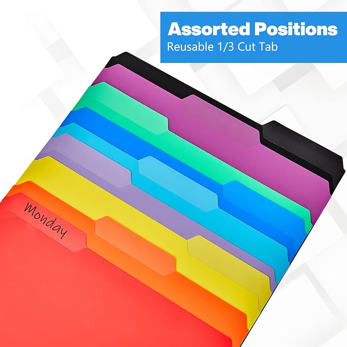 KTRIO 18 Pack Plastic File Folders, Letter Size, Erasable Tabs, 9 Colors | Water-Resistant PP, Expandable Capacity, 1/3-Cut Erasable Tabs, Letter Size Fit, Office School Home
