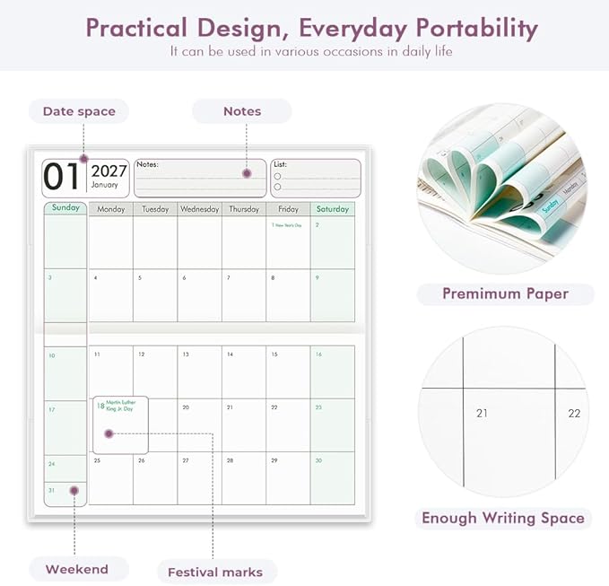 Pocket Calendar 2027-2028 for Purse, Small Pocket Planner 2027-2028 for Purse 3.5×6.5In,24 Month Organizer from Jan 2027- December 2028 Mini Planner with Pvc Cover for Organizing & Planning