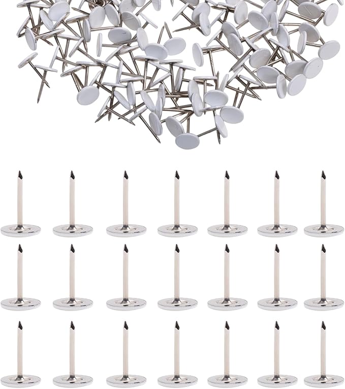 200Pcs 11mm/0.43Inch ×17mm/0.67Inch White Thumb Tacks, Push Pins Round Head Thumbtack for Bulletin Board, Tape, Adhesives and Fasteners